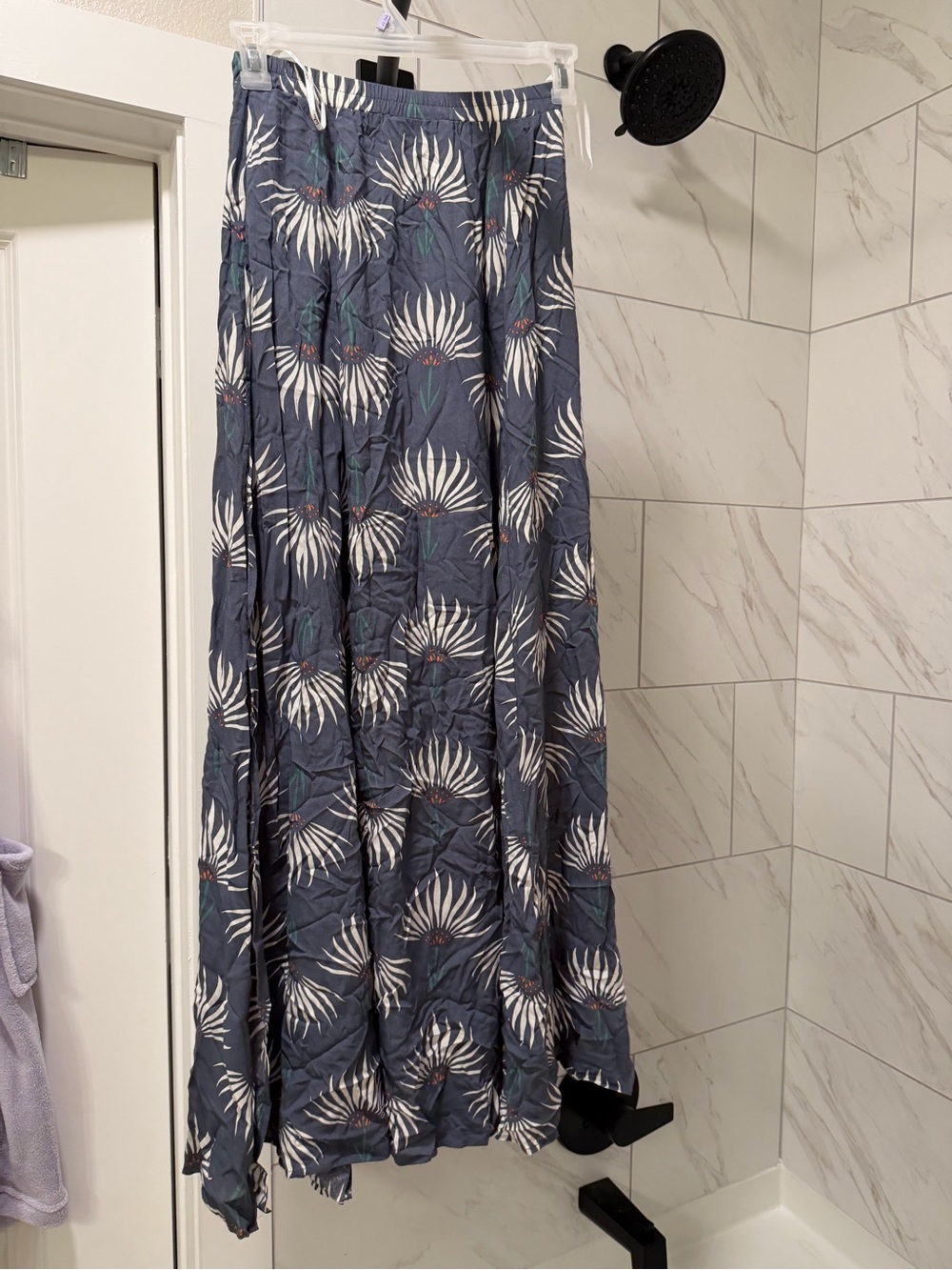Lulu's Navy Maxi Skirt with White Palm Motif